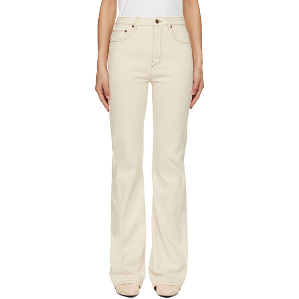 Burberry Off-white High Rise Bootcut Jeans 