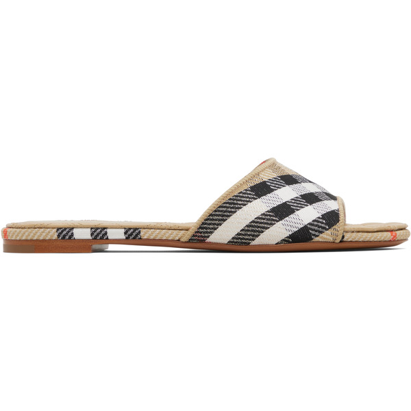  Burberry Tan Check Sloane Slides 
