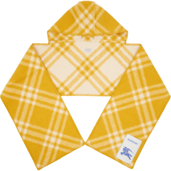  Burberry Yellow Check Wool Hooded Scarf 