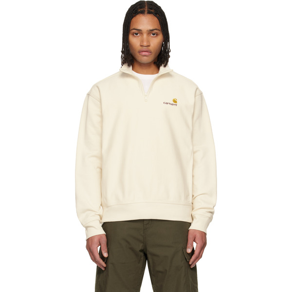  Carhartt Work In Progress Off-white Half Zip American Script Sweatshirt 
