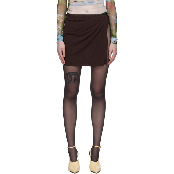  Christopher Esber Brown Framed Buckle Miniskirt 