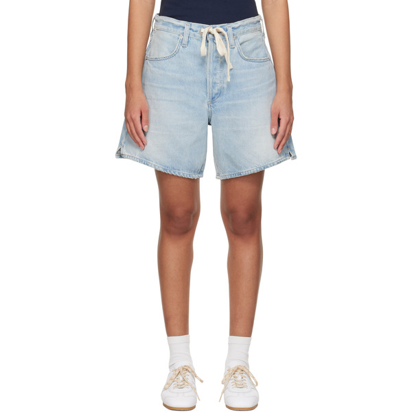  Citizens Of Humanity Blue Brynn Drawstring Denim Shorts 