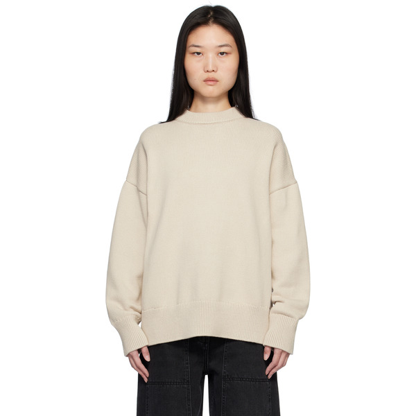  Co Beige Boyfriend Crew Sweater 