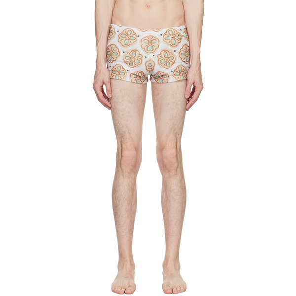  Commas Beige Painted Flower Square Swim Briefs 
