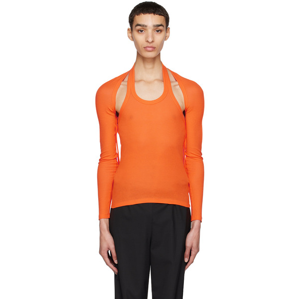  Dion Lee Orange Modular Halter Long Sleeve T-shirt 