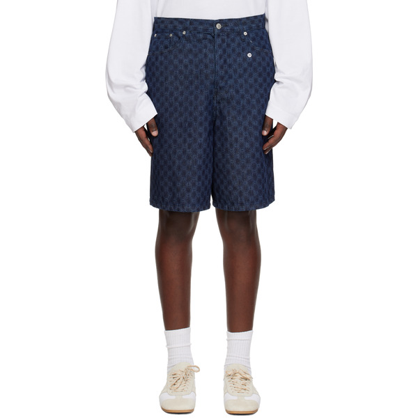  Dries Van Noten Navy Printed Denim Shorts 