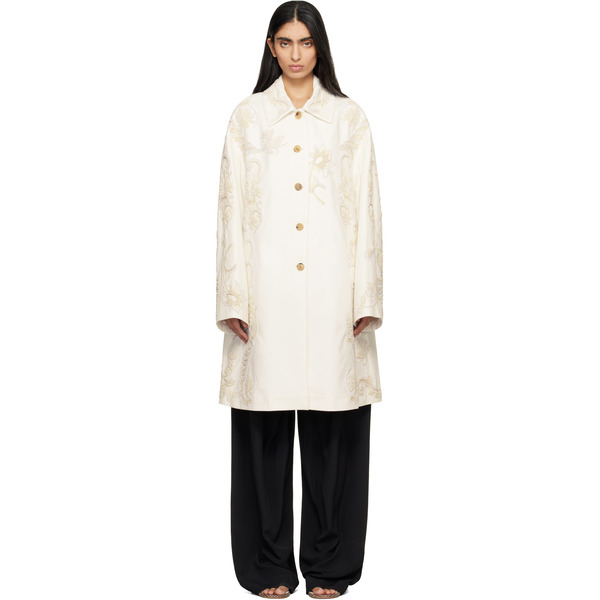  Dries Van Noten Off-white Embroidered A-line Coat 