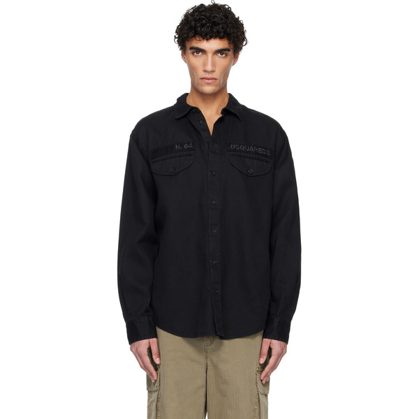  Dsquared2 Black Denim Military Shirt 