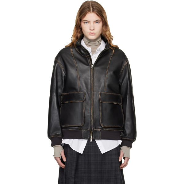  Dunst Black Stand Collared Leather Jacket 