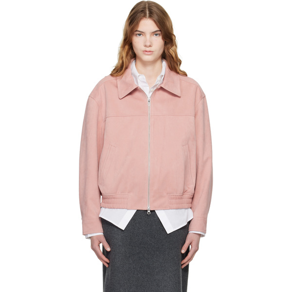  Dunst Pink Collared Faux-suede Jacket 
