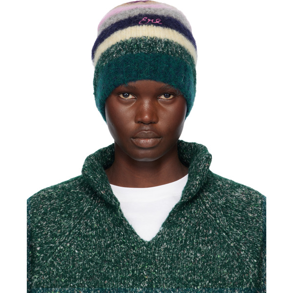 Erl Multicolor Striped Alpaca Mohair Beanie 