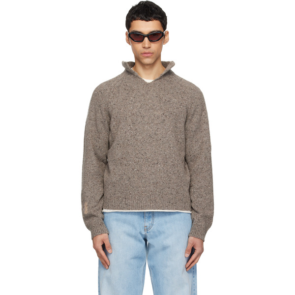  Erl Taupe Slit Neck Sweater 