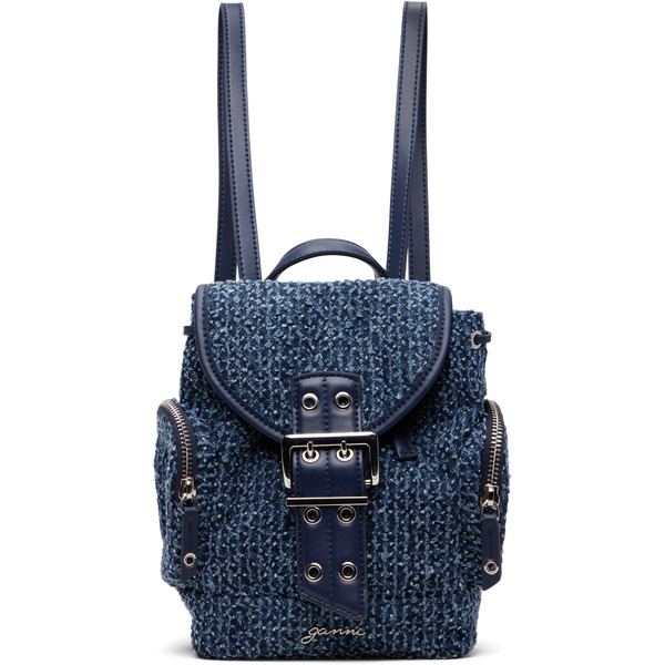  Ganni Blue Bucky Nano Tweed Denim Backpack 