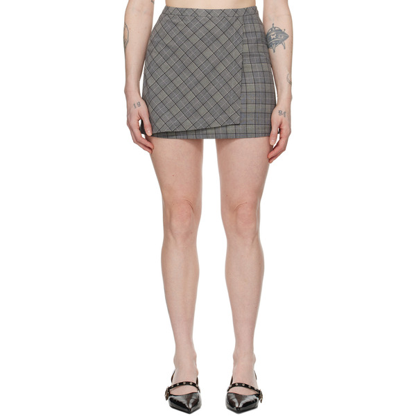  Ganni Gray Check Miniskirt 