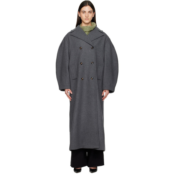  Ganni Gray Wool Oversized Long Pea Coat 