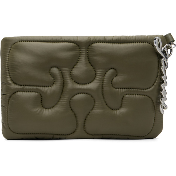  Ganni Khaki Quilted Re-tech Pouch 