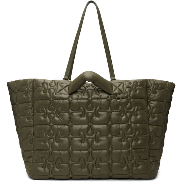  Ganni Khaki Quilted Re-tech Xxl Tote 