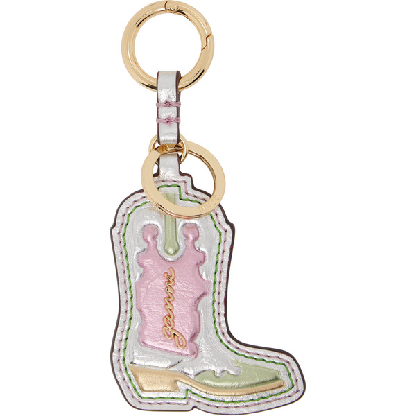  Ganni Silver & Pink Western Boot Metallic Keychain 