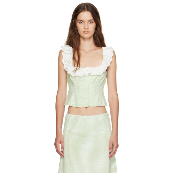  Guizio Green Gingham Paloma Lace Top 