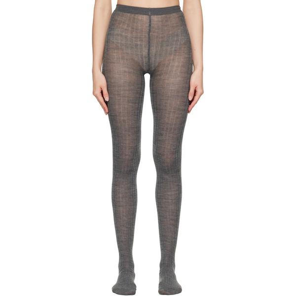  Jil Sander Gray Ribbed Wool Tights 