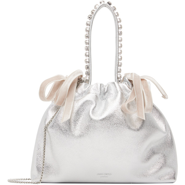  Jimmy Choo Silver Drawstring Mini Top Handle Bag 