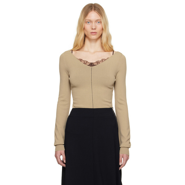  Lemaire Beige Wide V-neck Top 