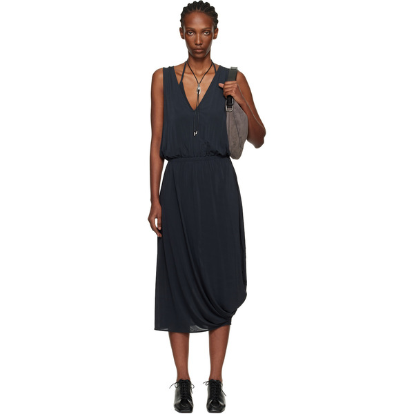  Lemaire Gray Double Layer Drape Maxi Dress 