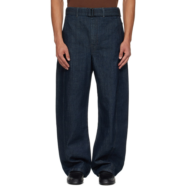  Lemaire Navy Twisted Belted Jeans 