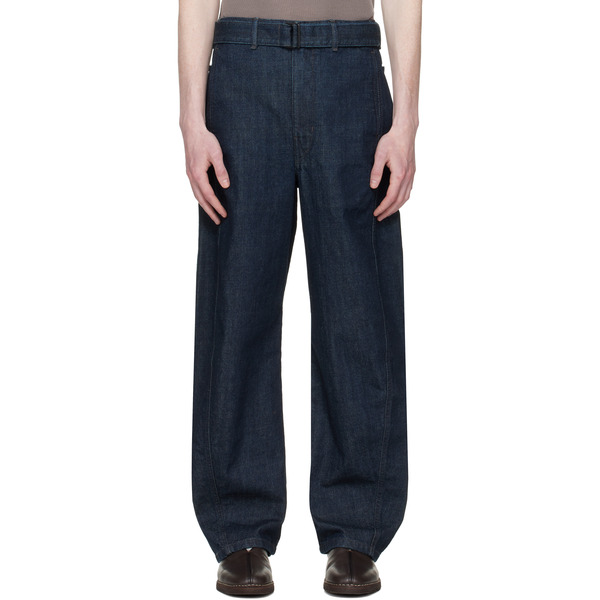  Lemaire Navy Twisted Belted Jeans 
