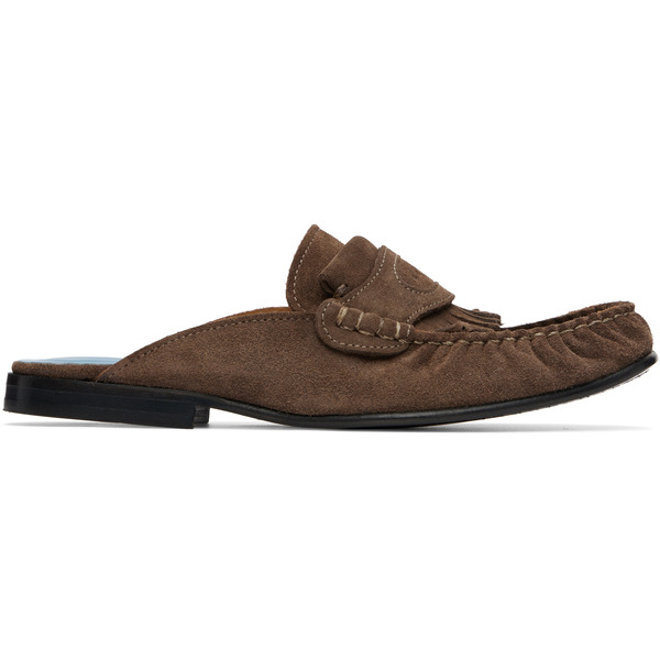  Marni Brown Suede Sabot Fringed Trim Slip-on Loafers 