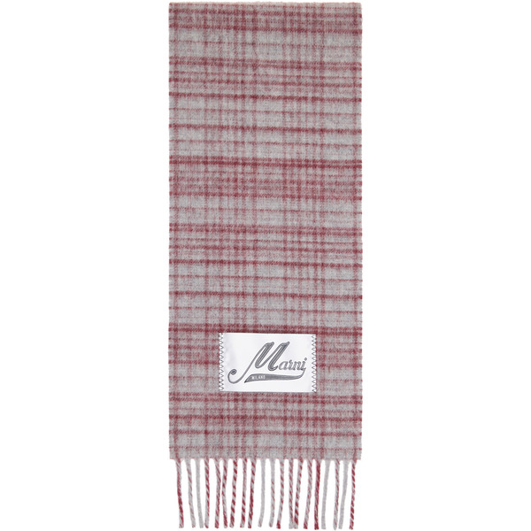  Marni Gray Wool Check Scarf 