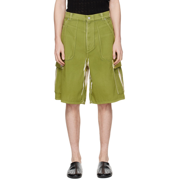  Marni Green Screen-printed Denim Cargo Shorts 