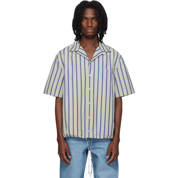  Marni Multicolor Striped Drawstring Hem Cotton Shirt 