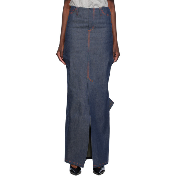  Meryll Rogge Navy Vented Denim Maxi Skirt 