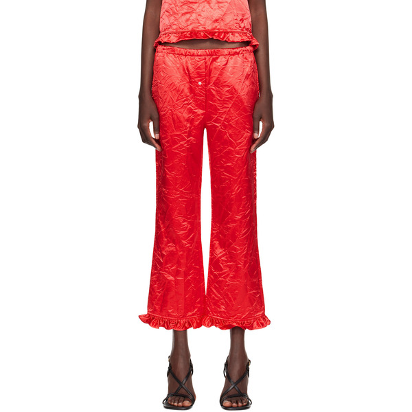  Meryll Rogge Red Creased Satin Trousers 