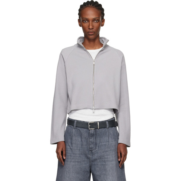  Mfpen Gray Cropped Leisure Zip Up Track Jacket 