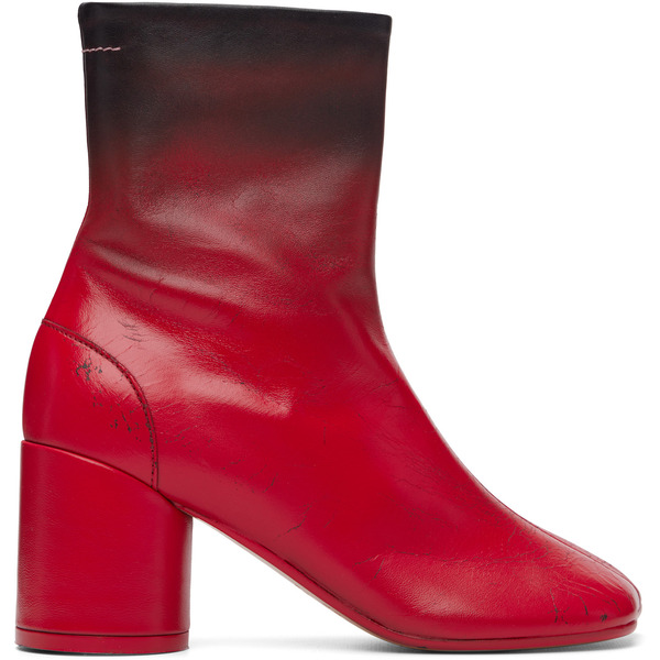  Mm6 Maison Margiela Red Anatomic Block-heel Boots 