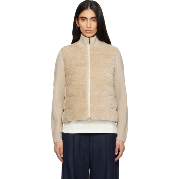  Moncler Beige Padded Teddy & Wool Zip-up Down Jacket 
