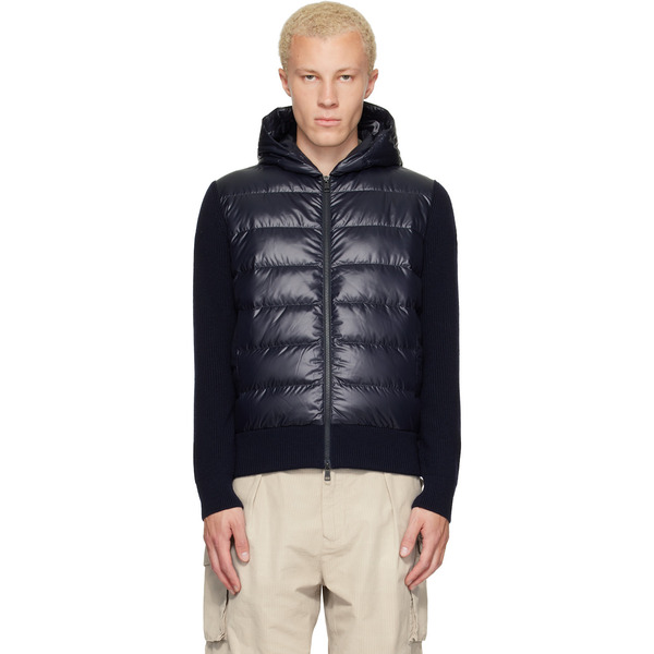 Moncler Navy Wool Zip-up Hoodie Down Jacket 