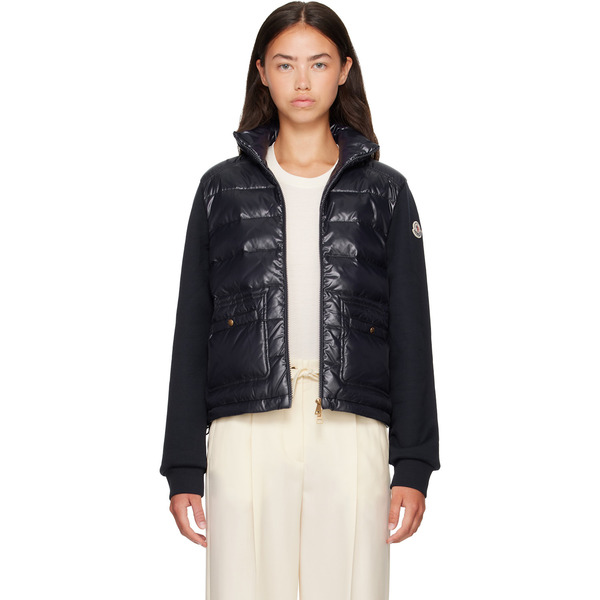  Moncler Navy Zip Up Cotton Fleece Down Cardigan 