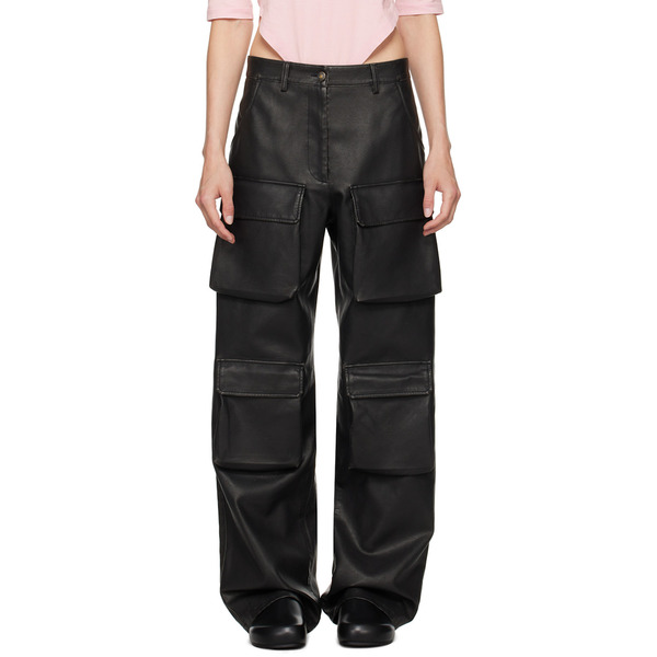  Msgm Black Pocket Faux-leather Cargo Pants 