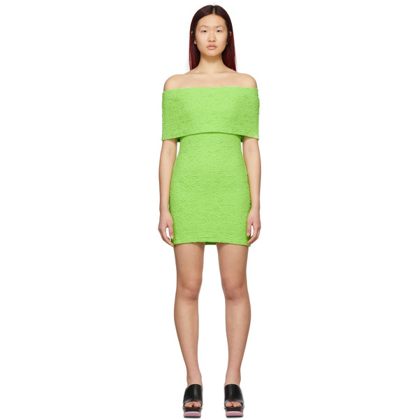  Msgm Green Crinkle Embossed Strapless Dress 