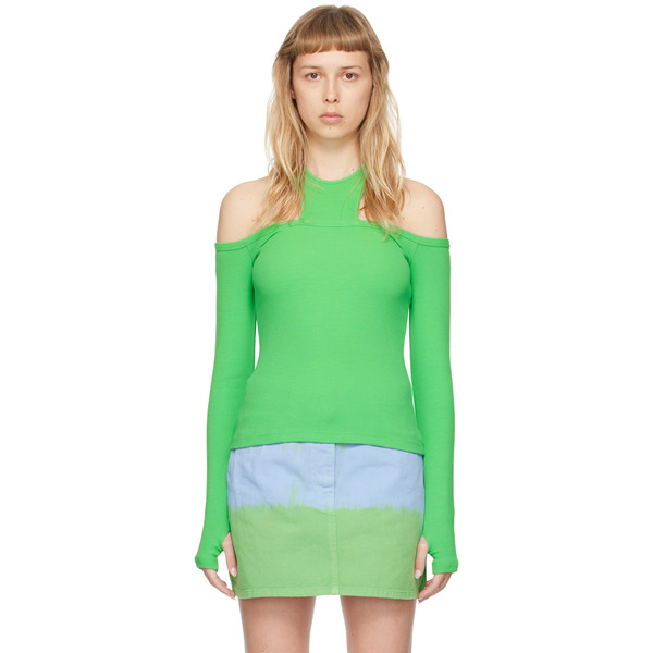  Msgm Green Cutout Long Sleeve T-shirt 