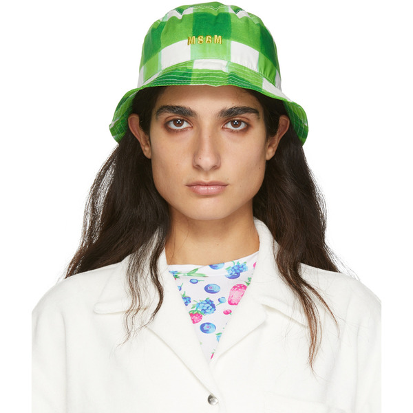  Msgm Green Plaid Bucket Hat 