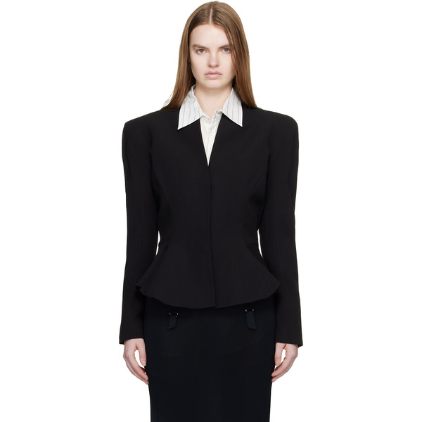  Mugler Black Flared Wool Jacket 
