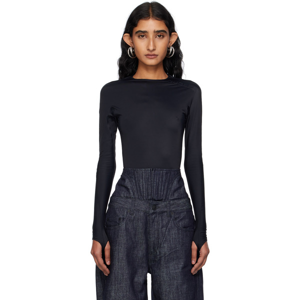  Mugler Black Shoulder Logo Bodysuit 