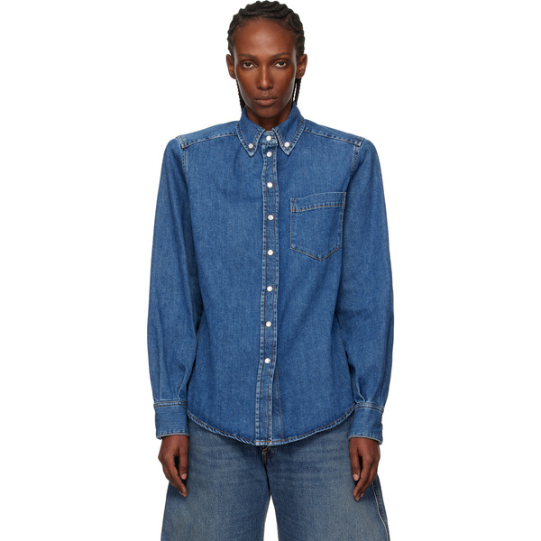  Mugler Blue Denim Power Shirt 