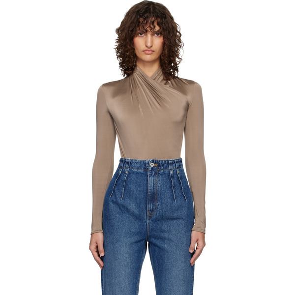 Mugler Brown Scarf Bodysuit 