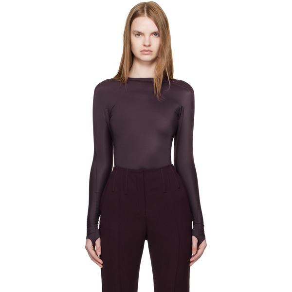  Mugler Burgundy Shoulder Logo Bodysuit 
