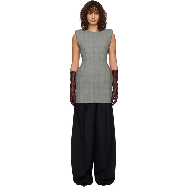  Mugler Gray Checked Stockman Mini Dress 
